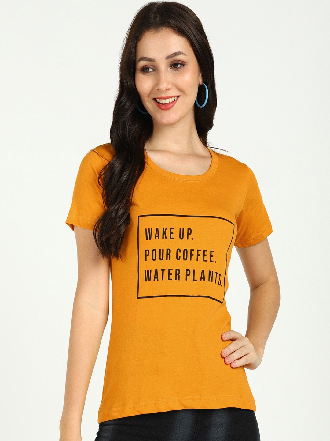 

VAHSON Typography Printed Cotton T-shirt, Mustard