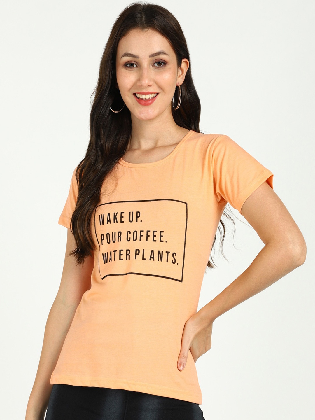

VAHSON Typography Printed Extended Sleeves T-shirt, Orange