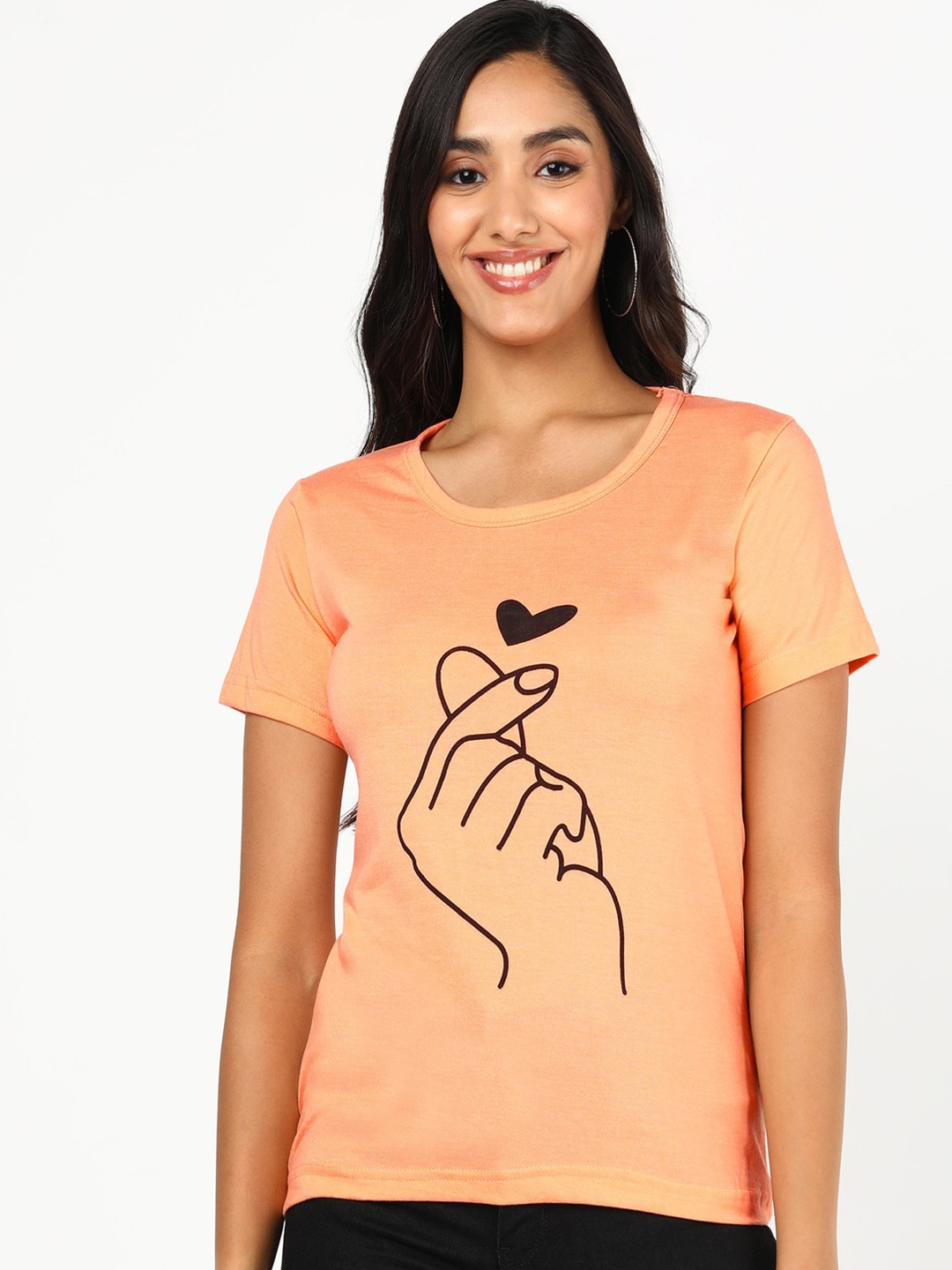 VAHSON Women Orange Typography Printed T-shirt