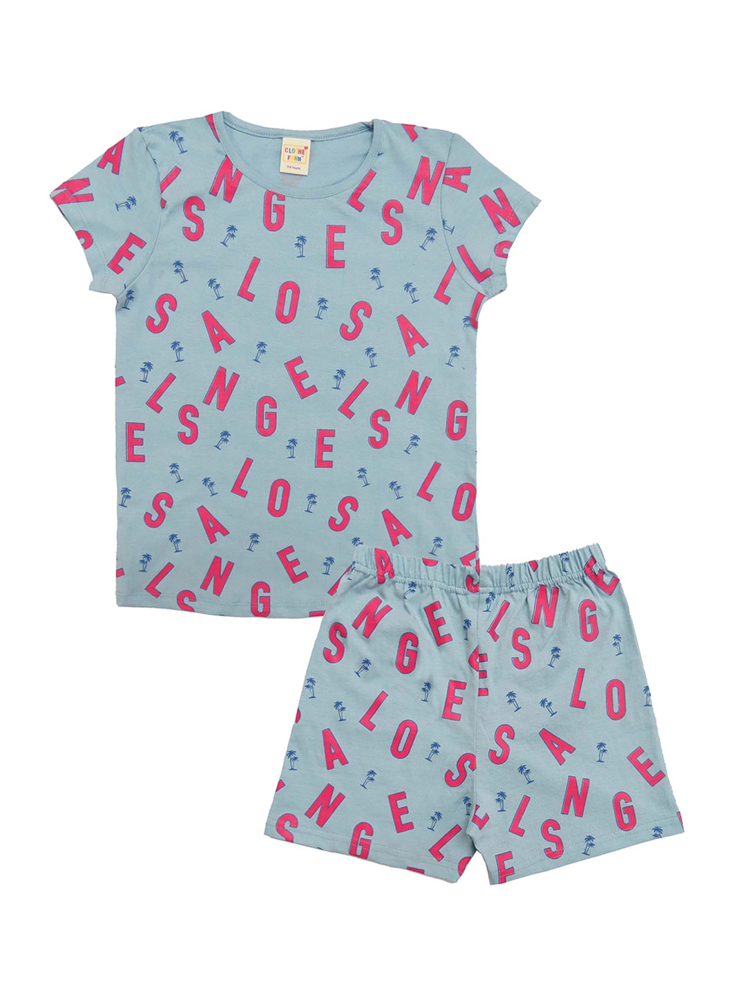 

Clothe Funn Girls Printed Pure Cotton T-shirt with Shorts, Blue