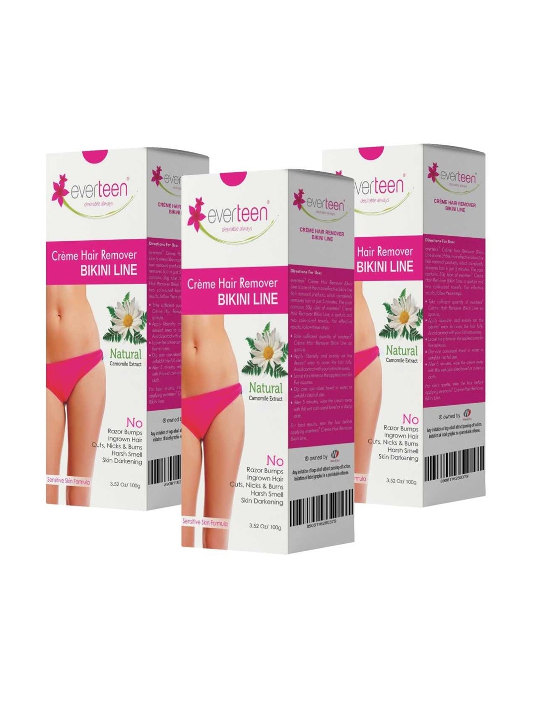 

everteen Natural Set Of 3 Bikini Line Hair Remover Creme - 100g Each, White