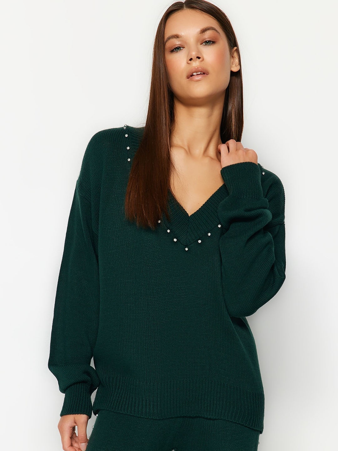 

Trendyol Embellished Acrylic Sweater With Trousers, Green