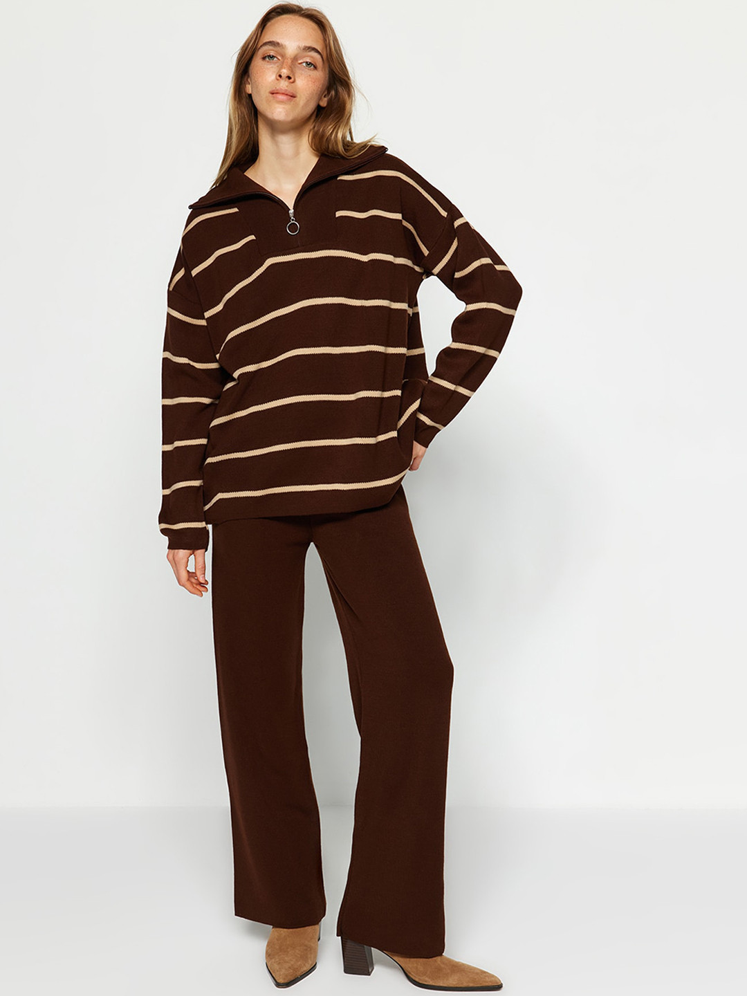 

Trendyol Striped Sweater And Trousers, Brown