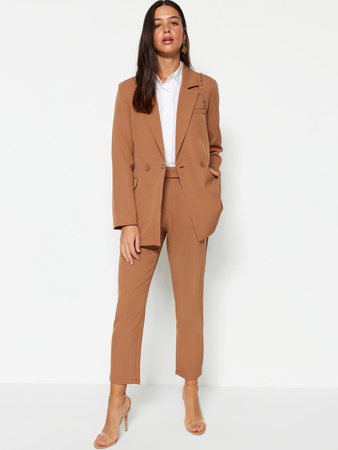 

Trendyol Notched Lapel Blazer With Trousers, Brown
