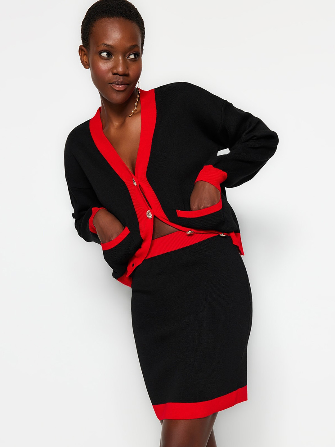 

Trendyol Contrast Hem Detail Acrylic Sweater With Mini Skirt, Black