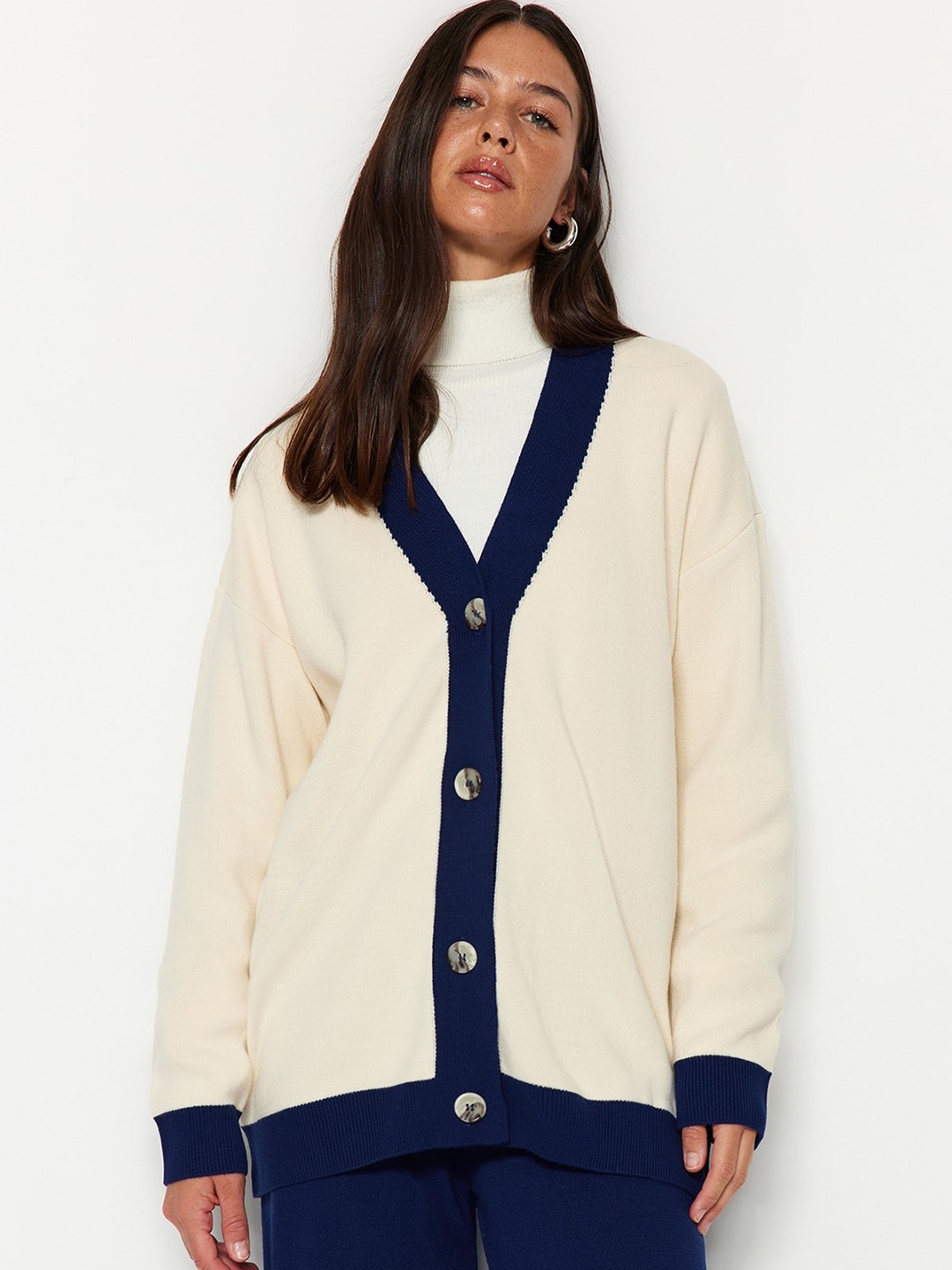 

Trendyol Contrast-Hem Detail Acrylic Sweater With Trousers, Blue