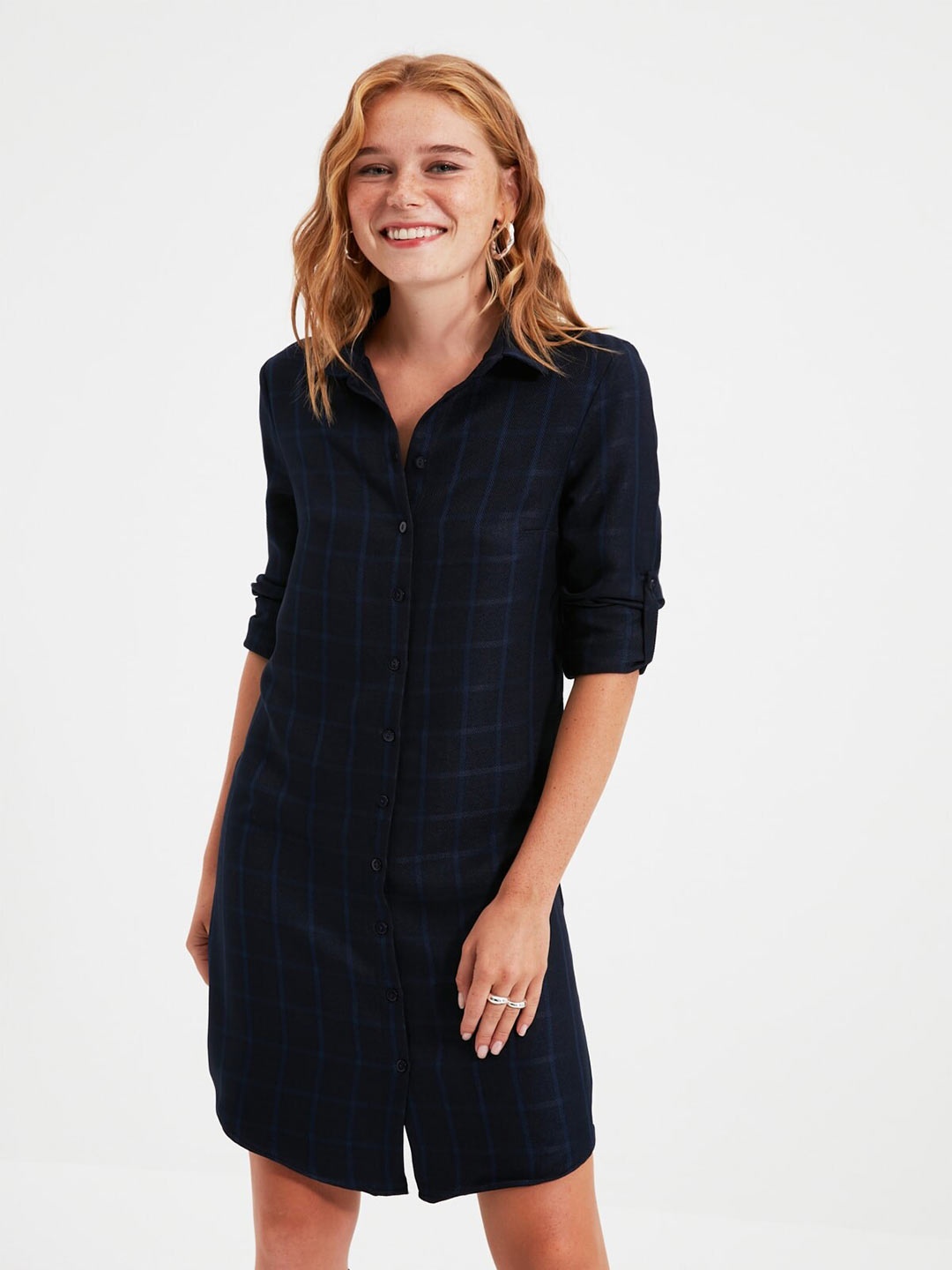 

Trendyol Checked Shirt Dress, Navy blue