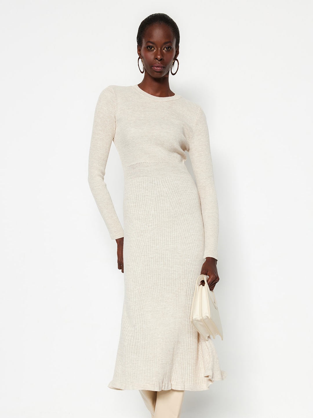 

Trendyol Ribbed Pure Acrylic Jumper Dress, Off white