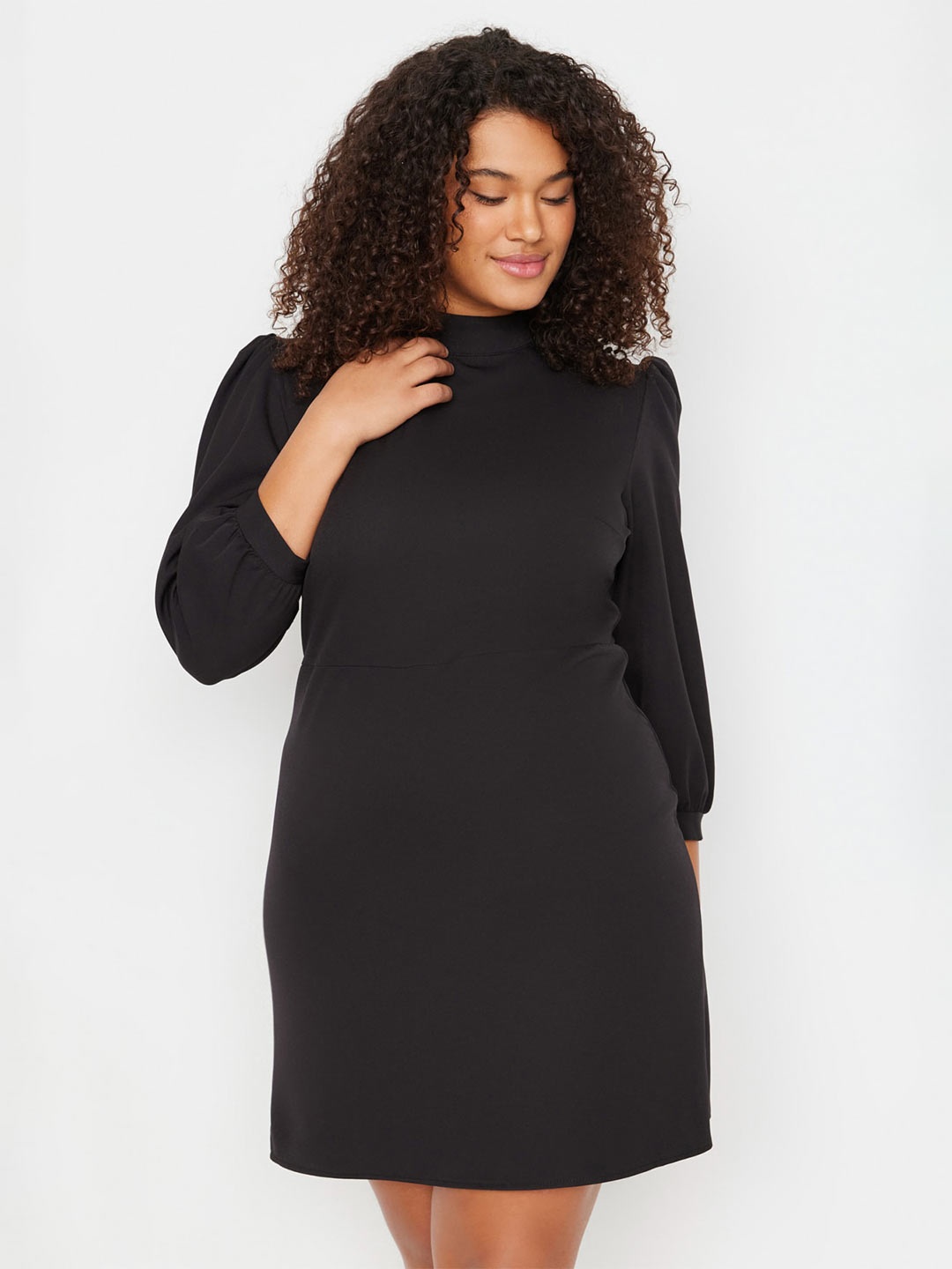 

Trendyol High Neck Puff Sleeves Sheath Dress, Black