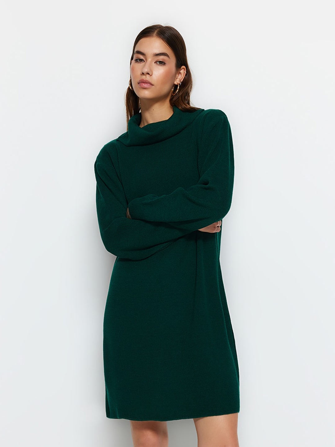 

Trendyol Turtle Neck Acrylic Tshirt Dress, Green