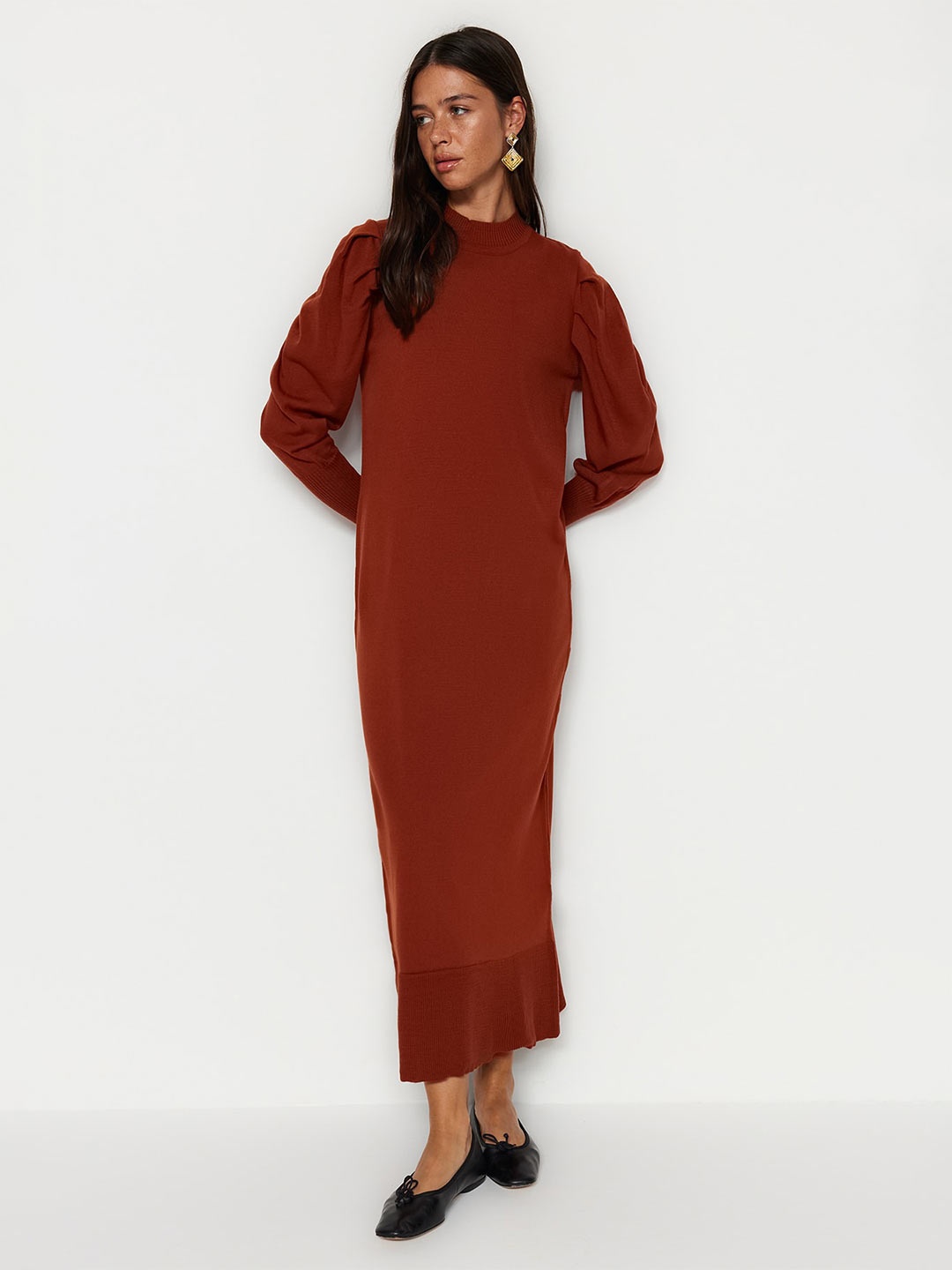

Trendyol Puff Sleeve Maxi Dress, Brown