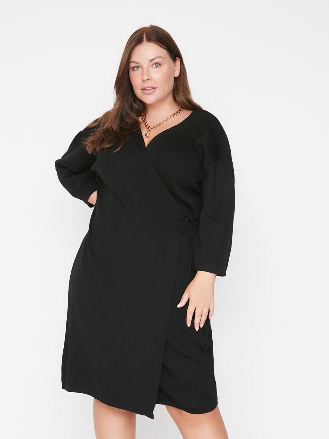 

Trendyol Plus Size Wrap Knee Length Dress, Black