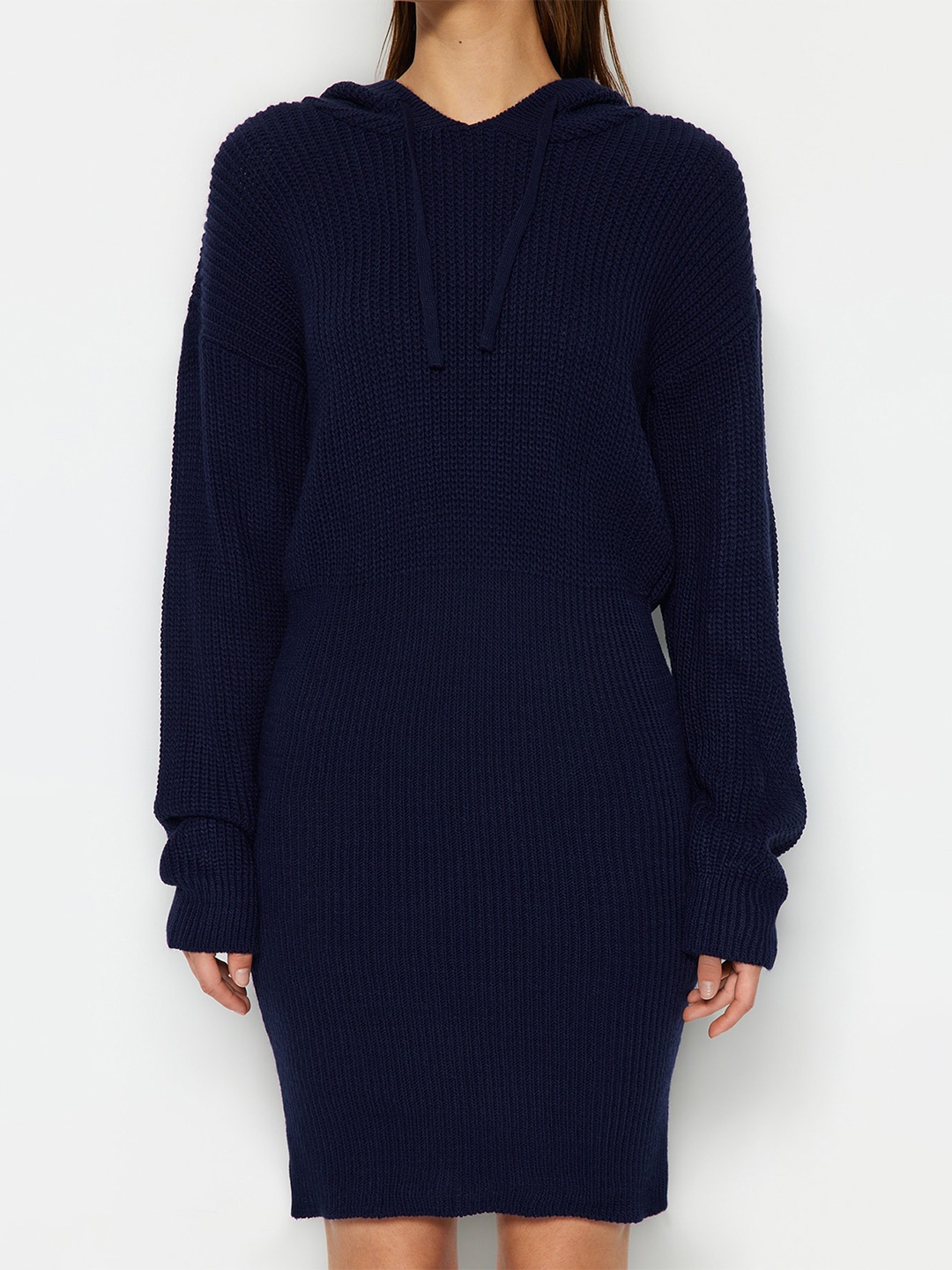 

Trendyol Self Designed Hooded Long Sleeves Acrylic Jumper Dress, Navy blue