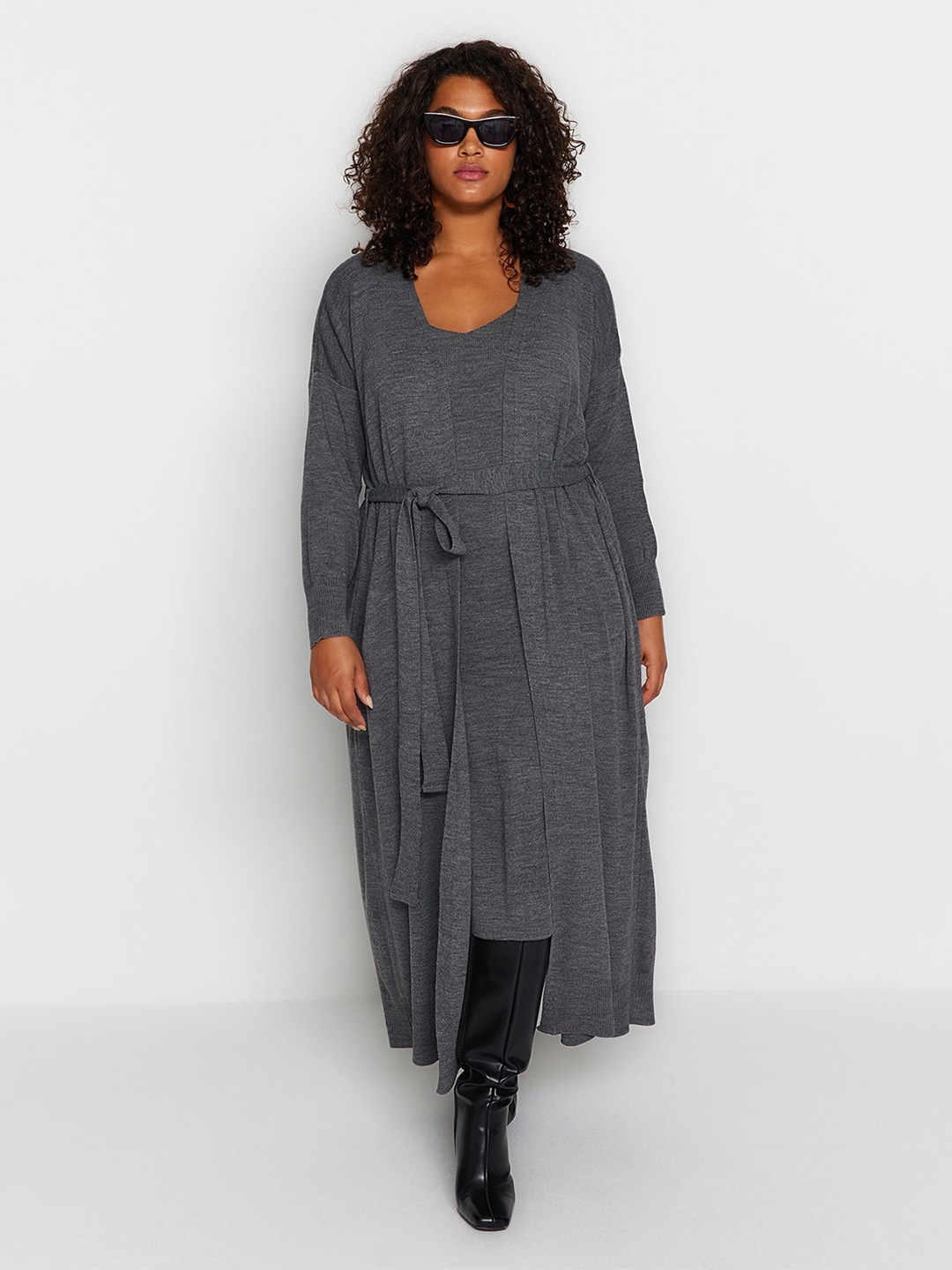 

Trendyol Shoulder Strap Neck Fit & Flare Midi Dress, Grey