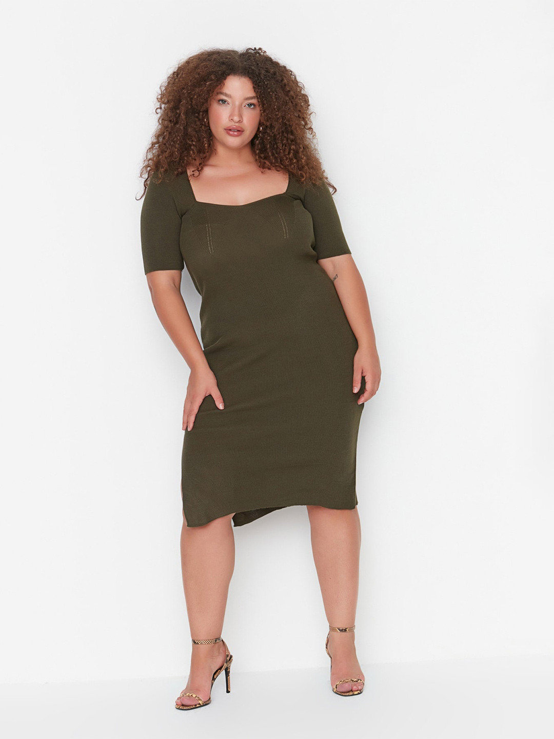 

Trendyol Plus Size Square Neck Sheath Dress, Green