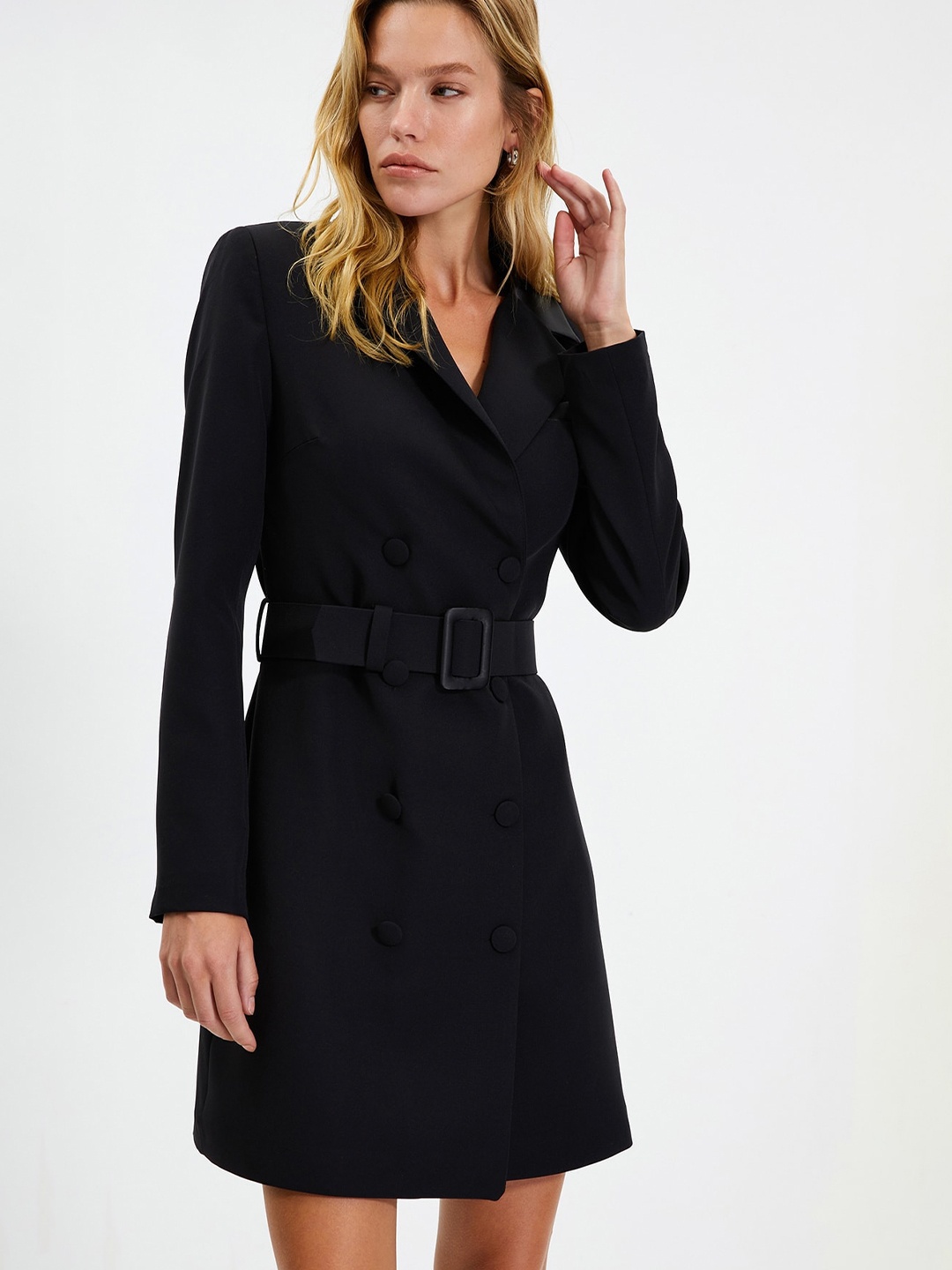 

Trendyol Notched Lapel Collar Sheath Dress With Belt, Black