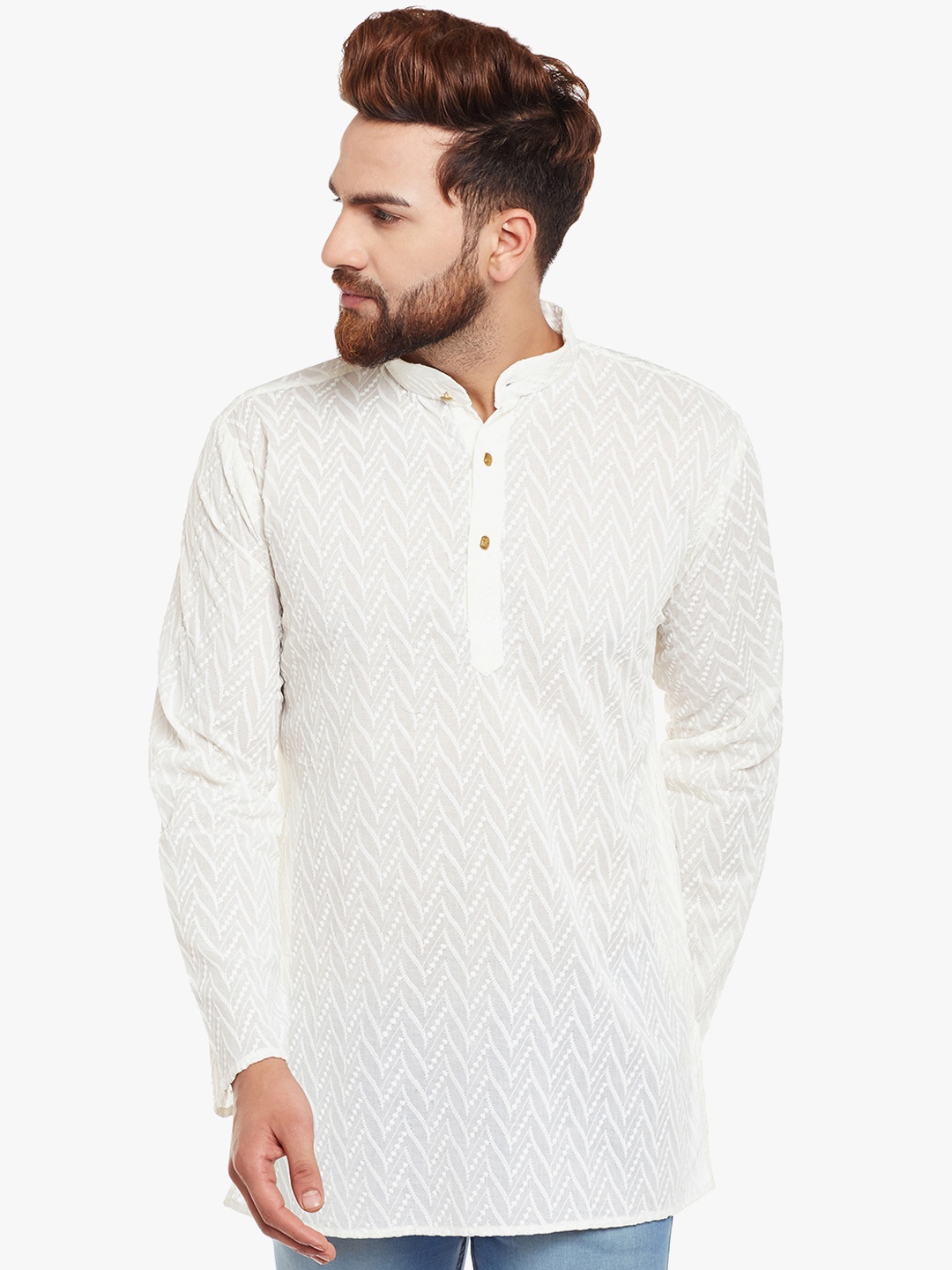 

SOJANYA Men Off-White Embroidered Straight Kurta