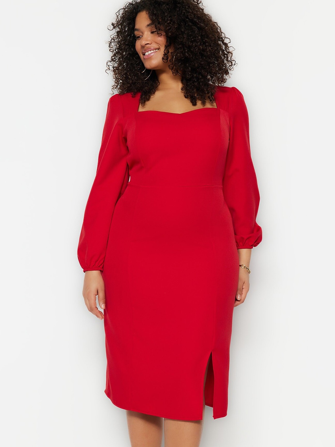 

Trendyol Square Neck Sheath Dress, Red