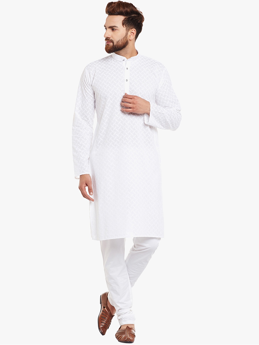 

SOJANYA Men White Embroidered Straight Kurta