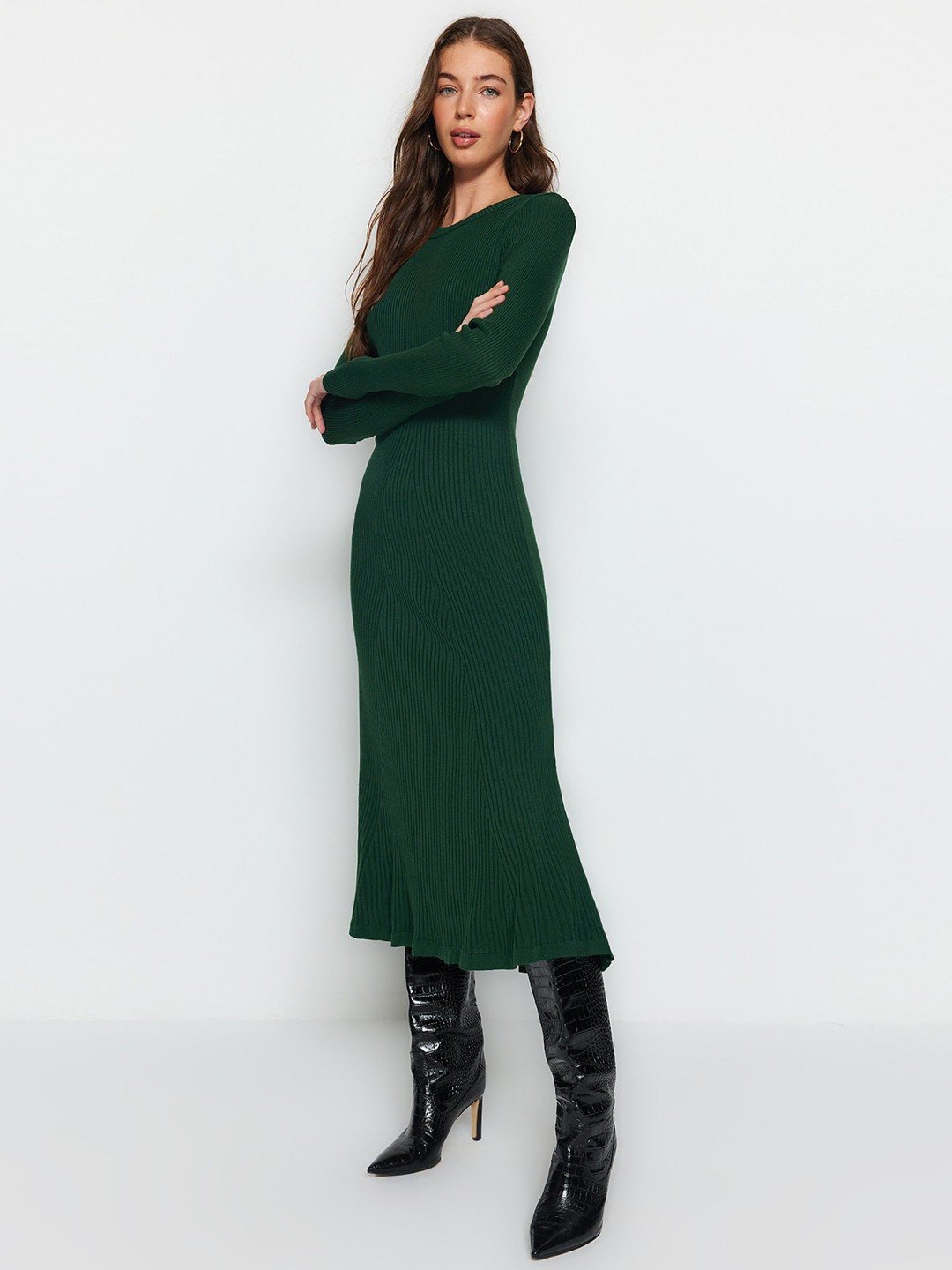 

Trendyol Round Neck Sheath Midi Dress, Green