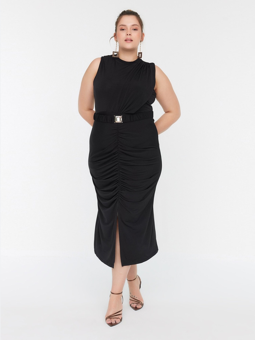 

Trendyol Plus Size Ruched Sheath Midi Dress, Black