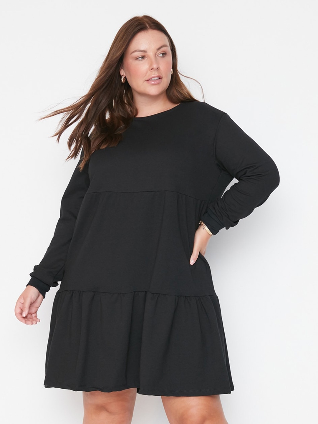 

Trendyol Boat Neck Flounce A-Line Dress, Black