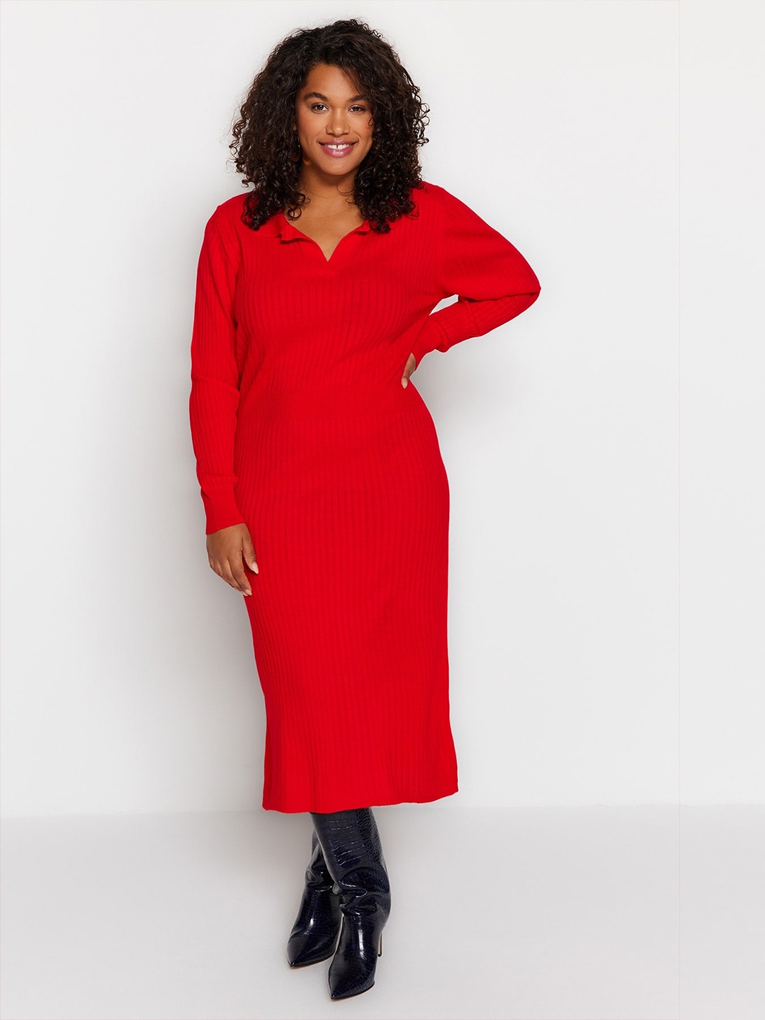 

Trendyol Long sleeves Sheath Midi Dress, Red