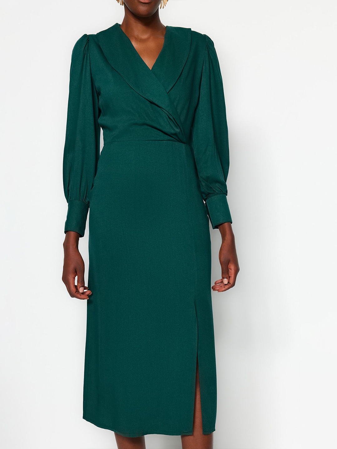 

Trendyol Puff Sleeves A-Line Midi Dress, Green