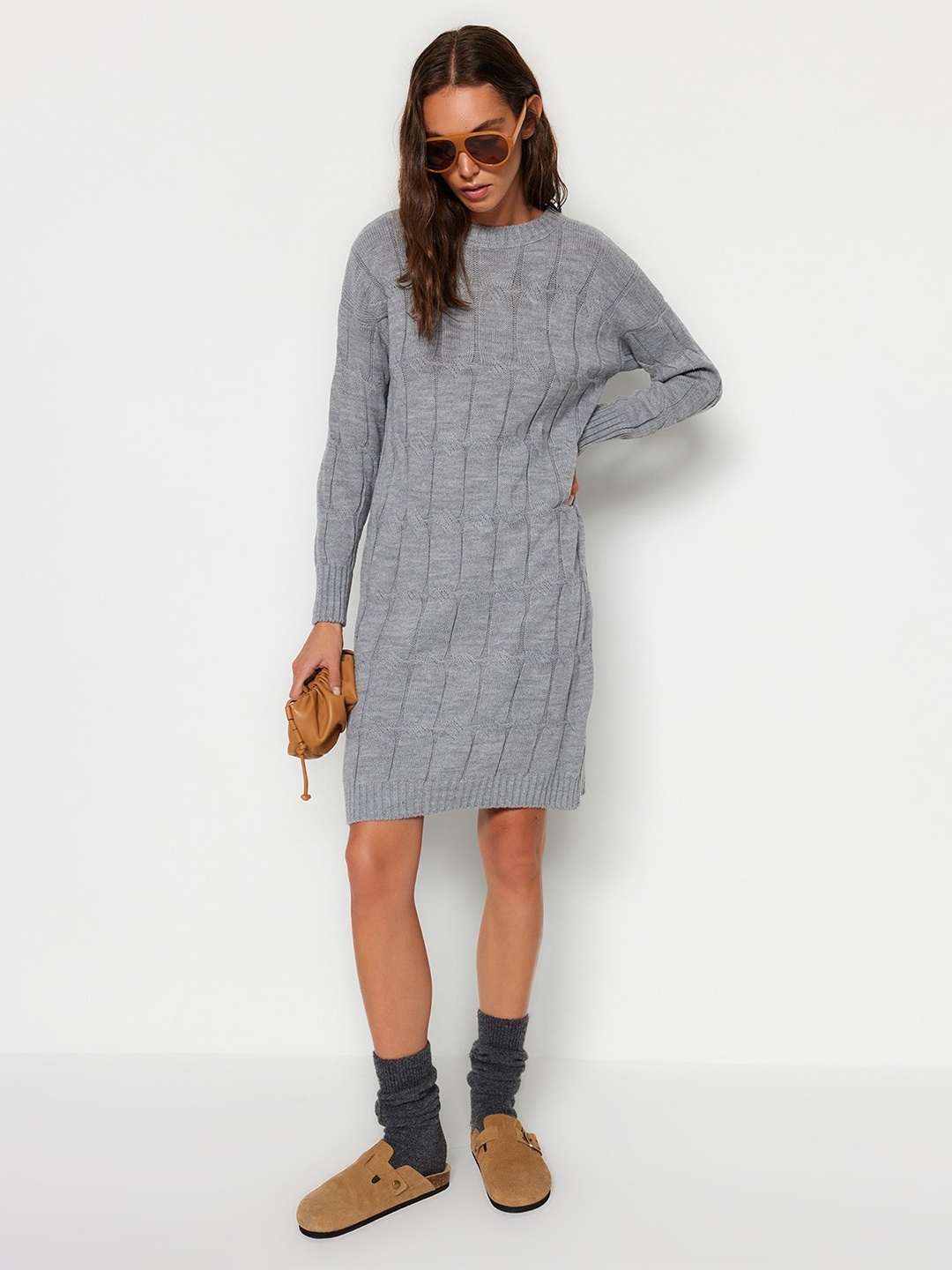 

Trendyol Self Design Acrylic Jumper Dress, Grey