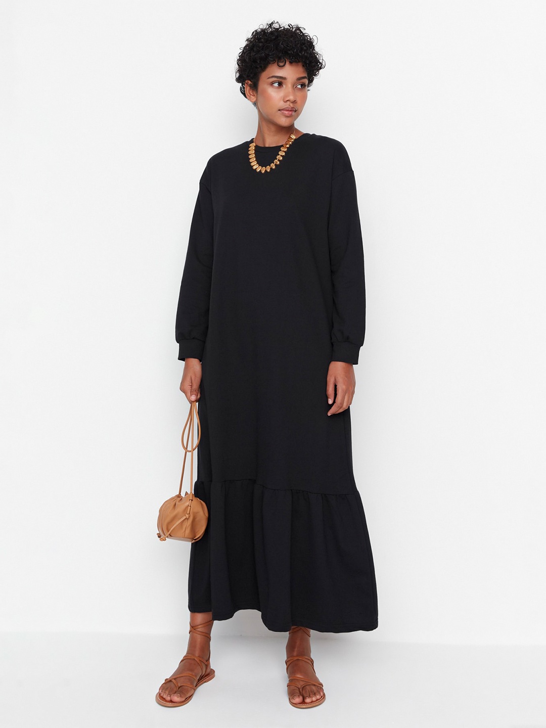 

Trendyol Puff Sleeve A-Line Midi Dress, Black