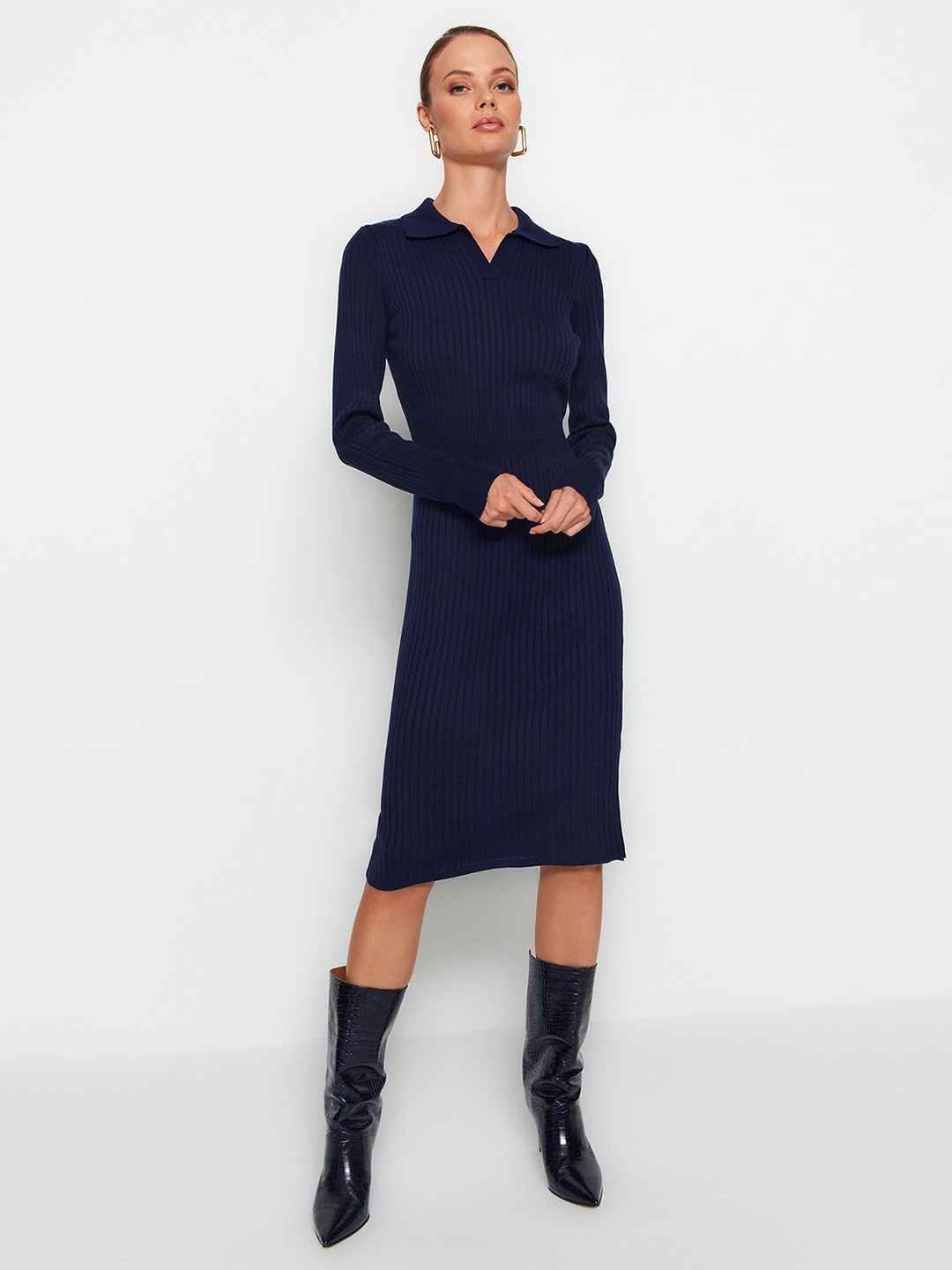 

Trendyol Shirt Collar Acrylic Jumper Dress, Blue