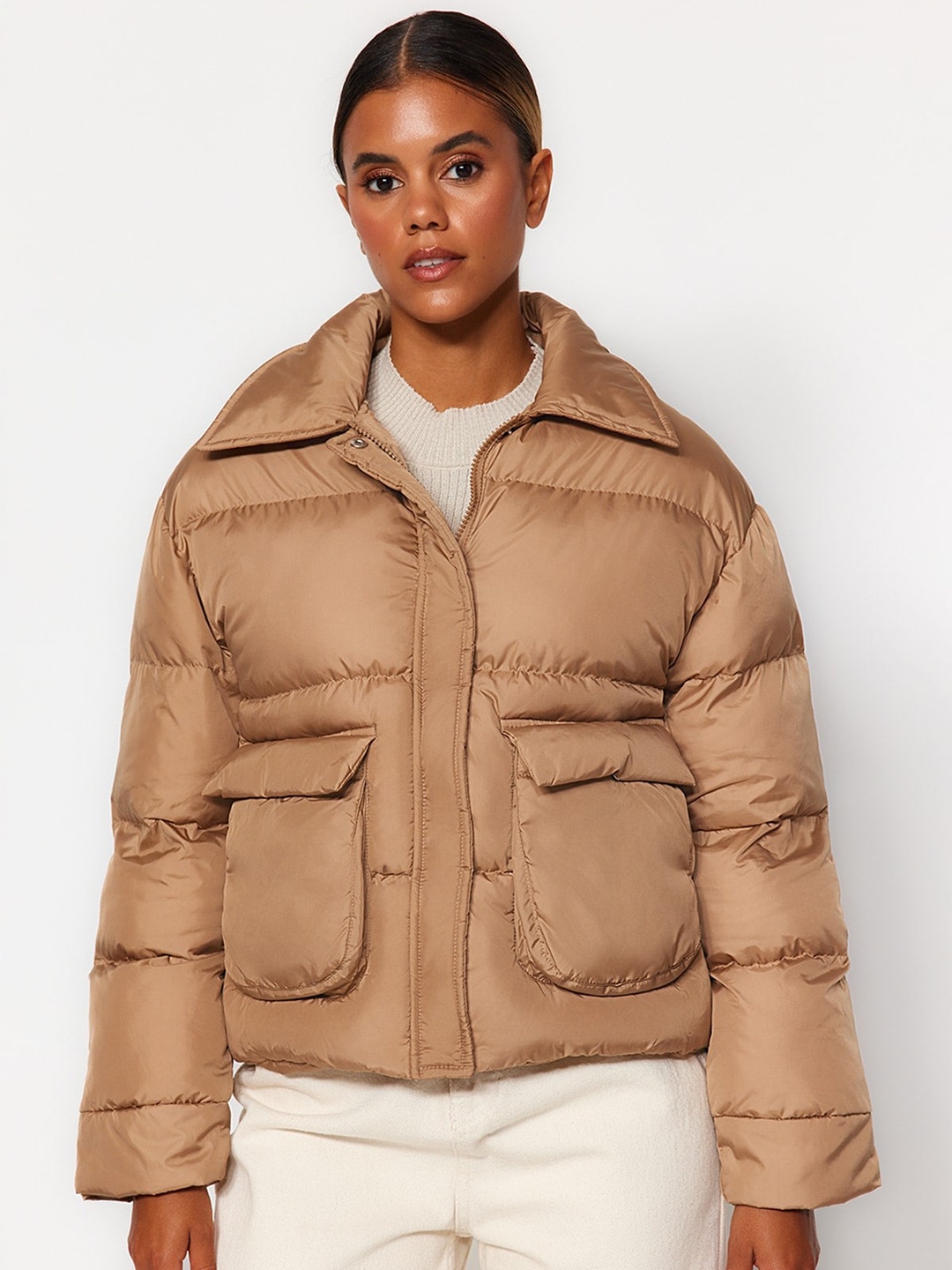 

Trendyol Spread Collar Puffer Jacket, Brown