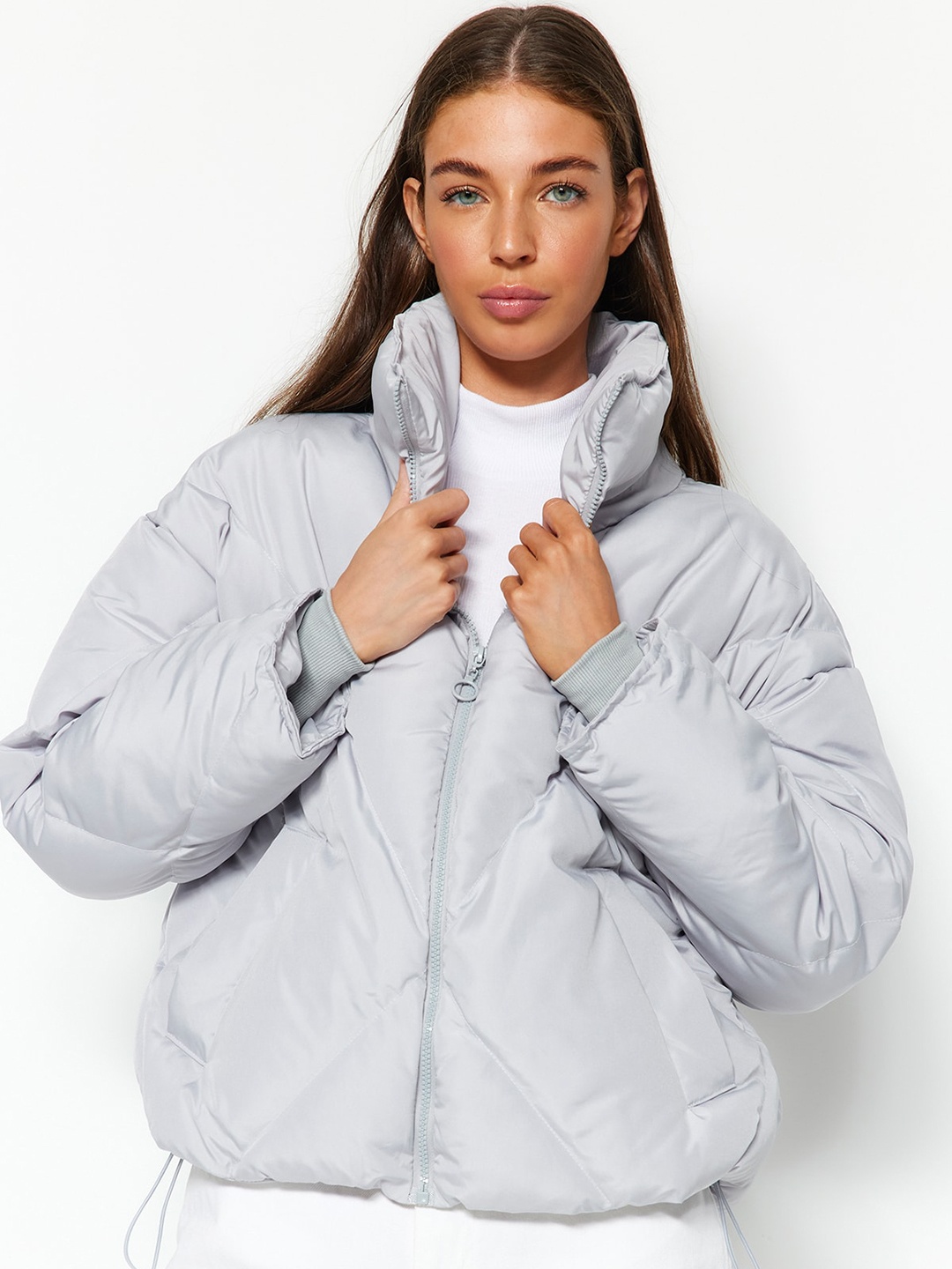 

Trendyol Mock Collar Puffer Jacket, Grey