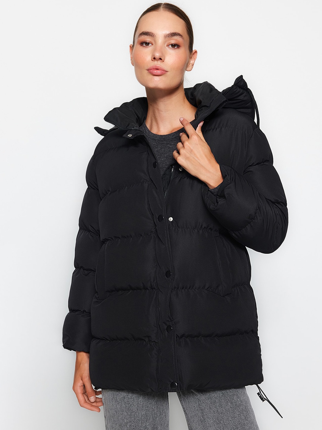 

Trendyol Hooded Longline Puffer Jacket, Black