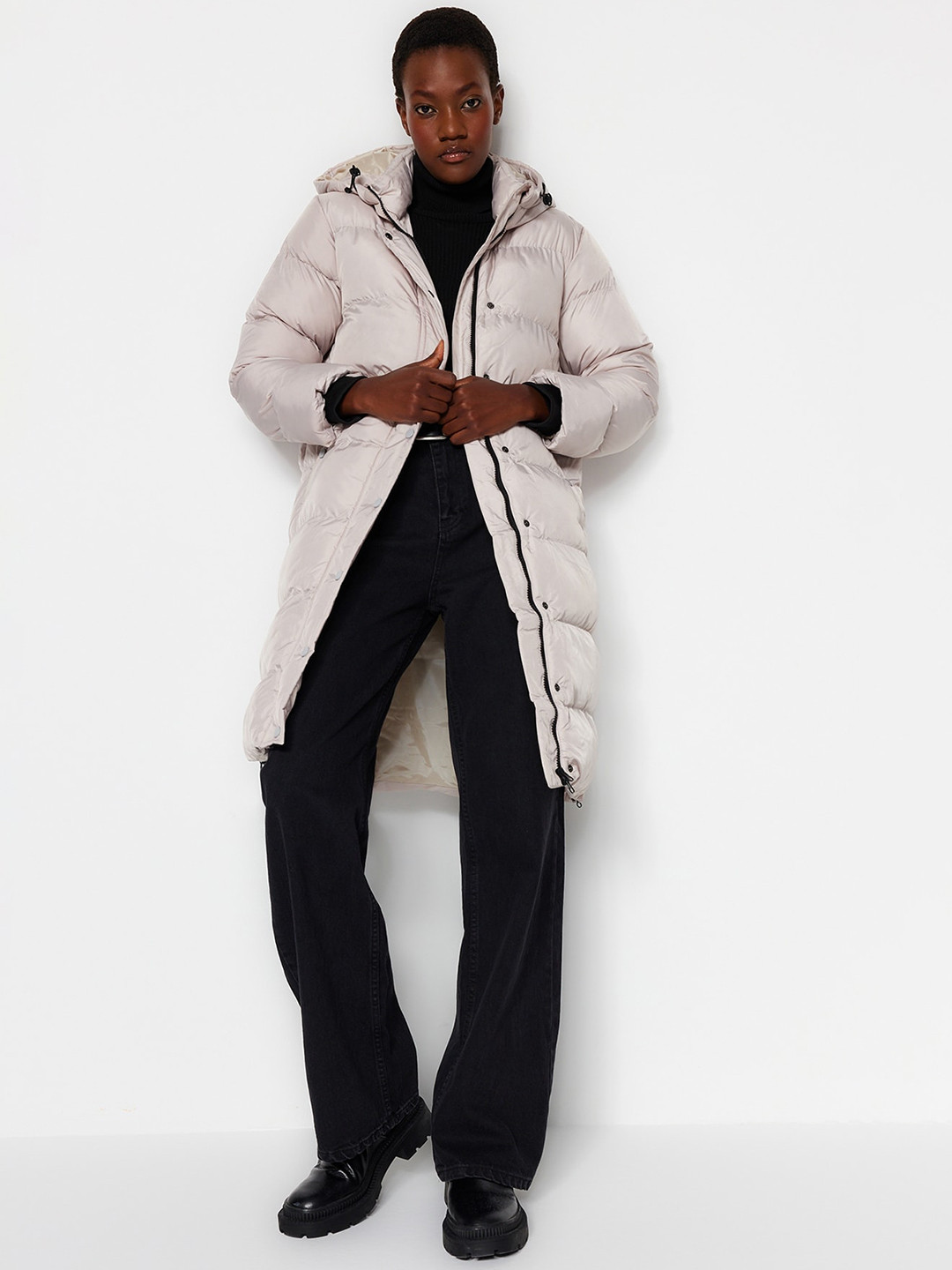 

Trendyol Longline Hooded Puffer Jacket, Beige