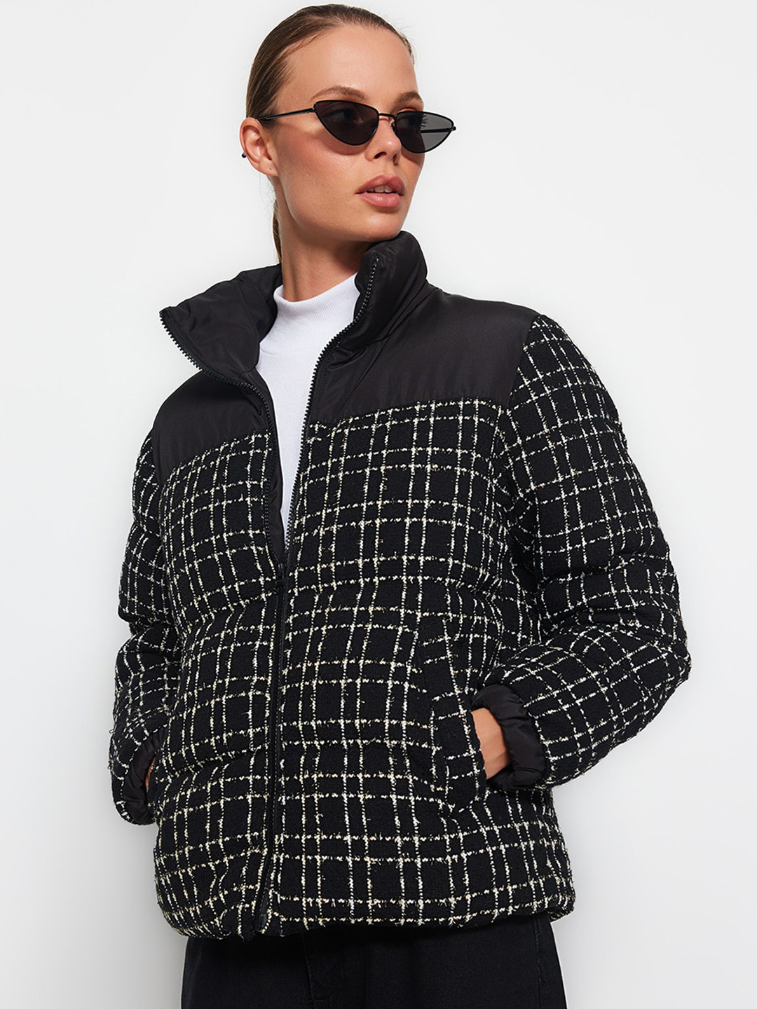 

Trendyol Checked Puffer Jacket, Black