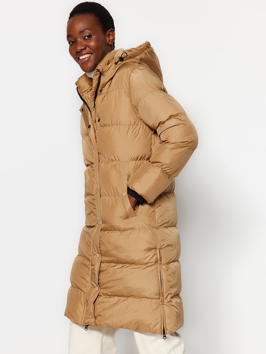 

Trendyol Hooded Longline Puffer Jacket, Beige