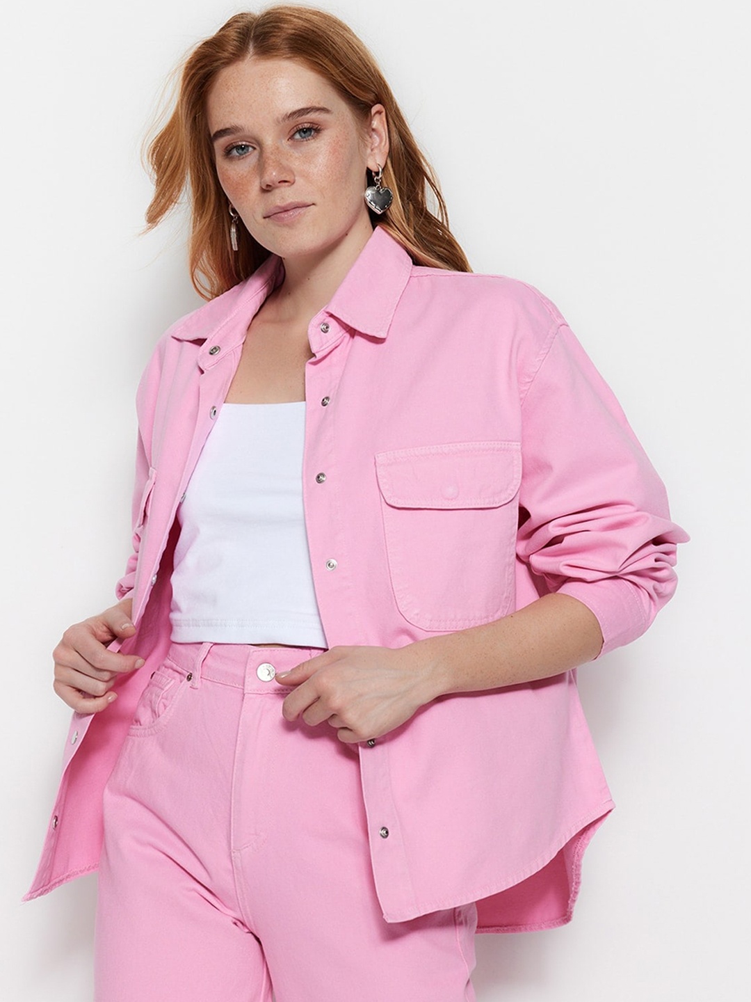 

Trendyol Flap Pocket Pure Cotton Tailored Jacket, Pink