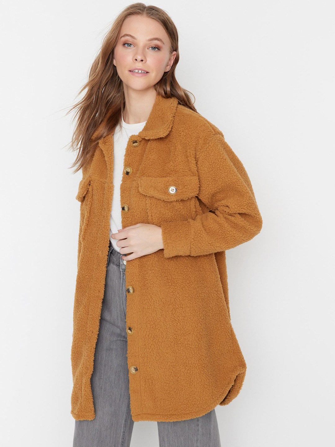 

Trendyol Spread Collar Longline Overcoat, Na