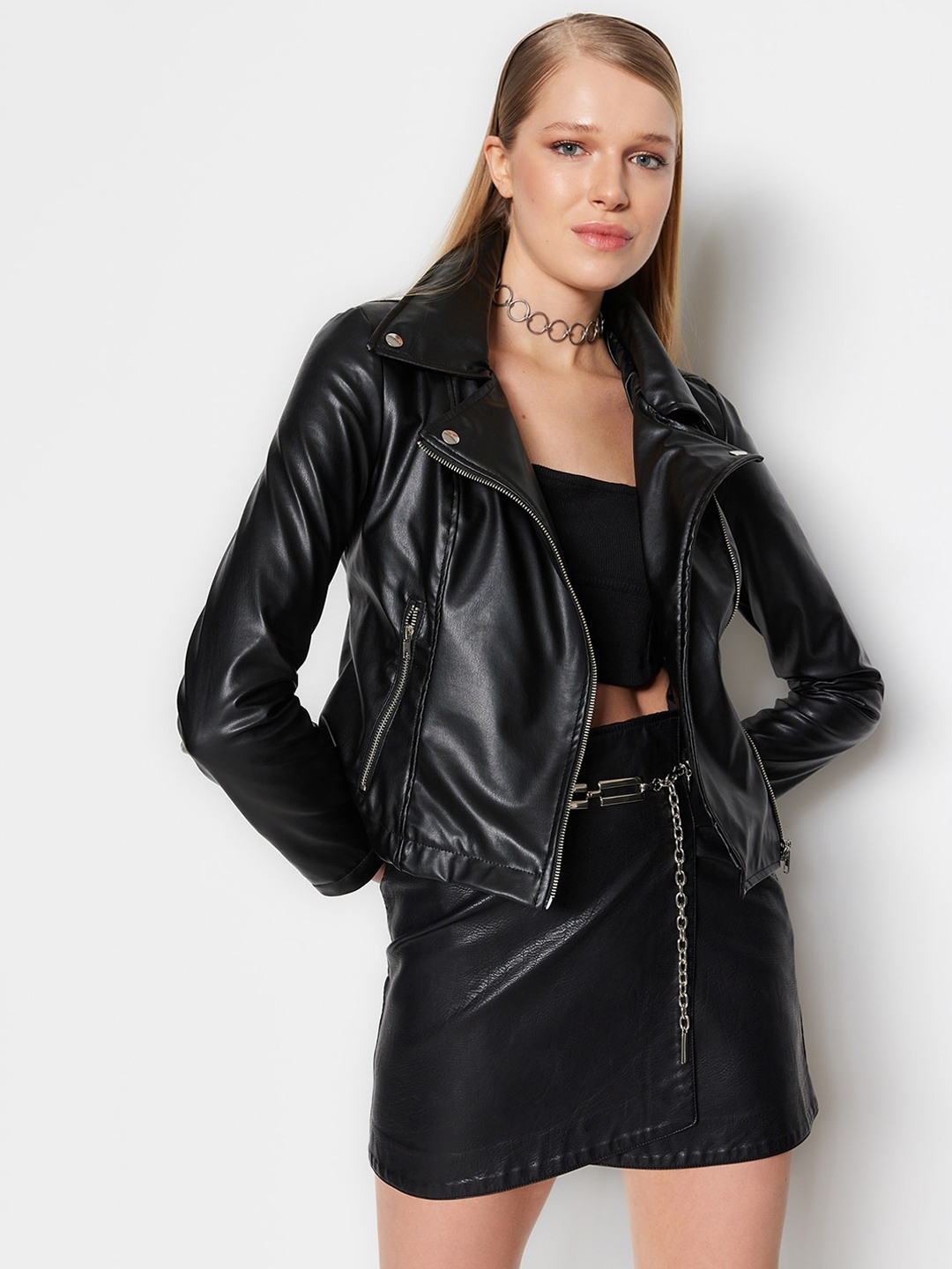 

Trendyol Lapel Collar Biker Jacket, Black