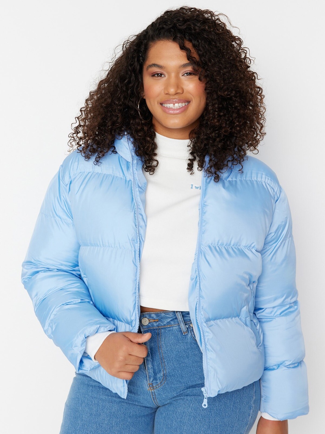 

Trendyol Hooded Crop Puffer Jacket, Blue