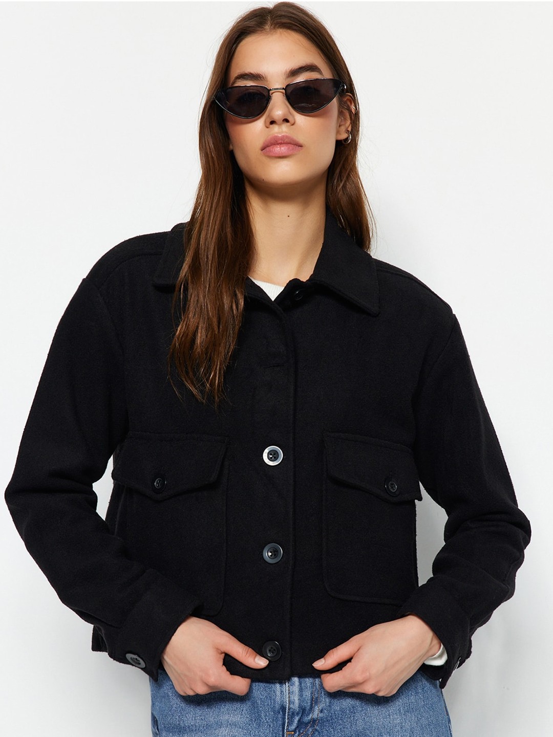 

Trendyol Spread Collar Denim Jacket, Black