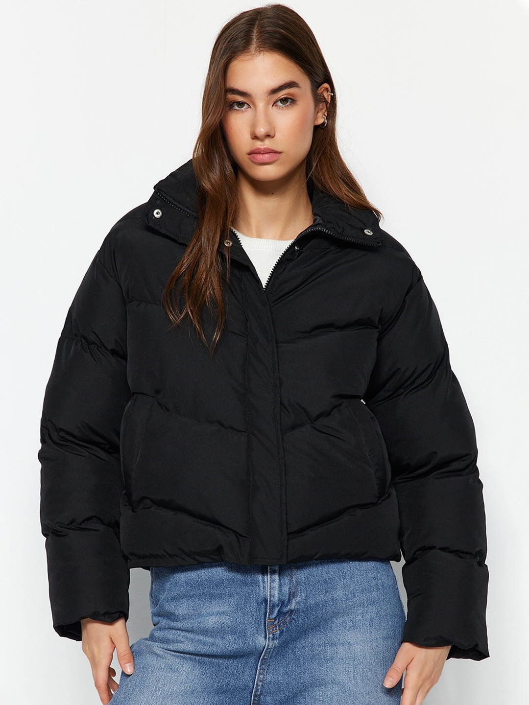 

Trendyol Stand Collar Puffer Jacket, Black