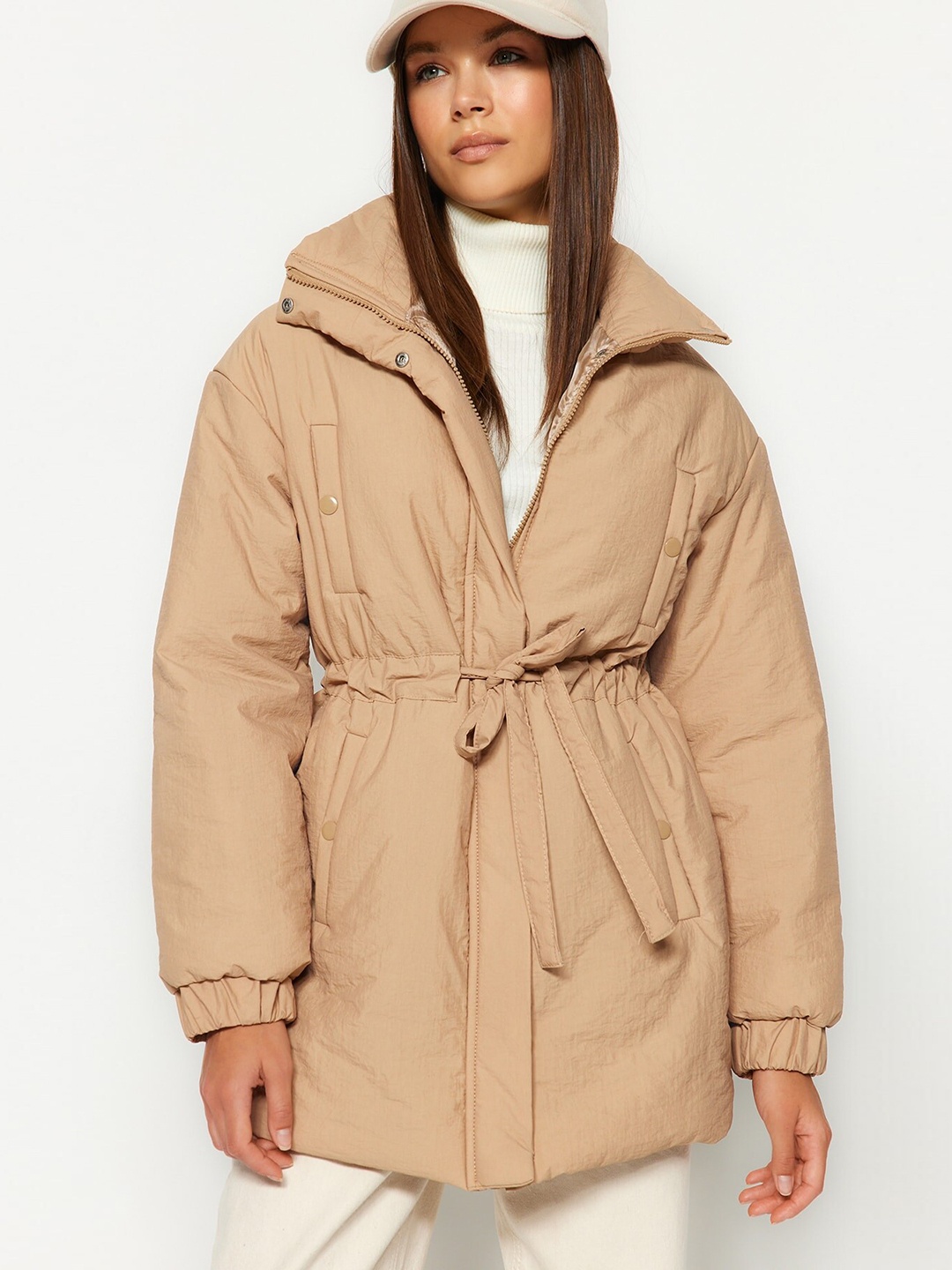 

Trendyol Mock Collar Longline Puffer Jacket, Beige
