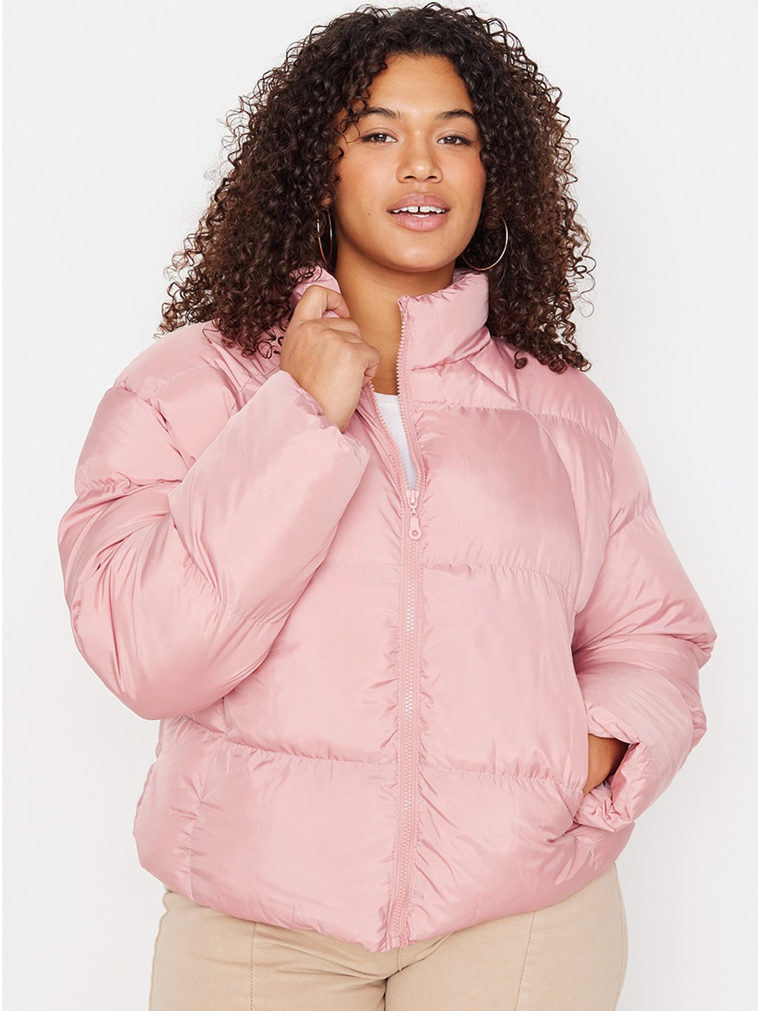 

Trendyol Mock Collar Puffer Jacket, Pink