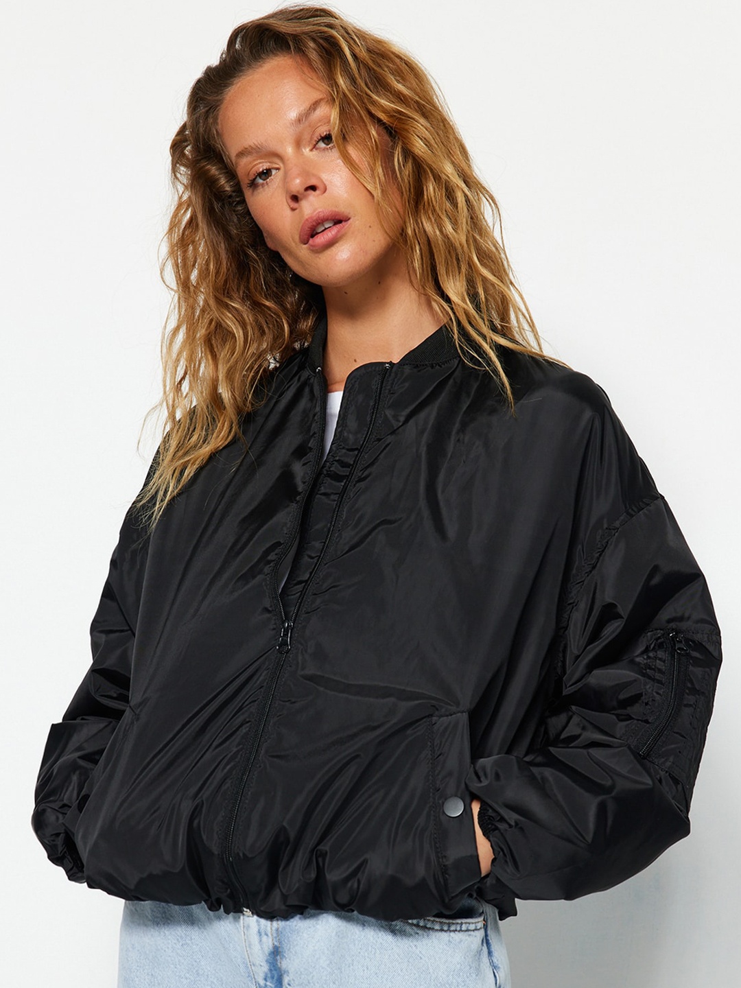 

Trendyol Mock Collar Crop Bomber Jacket, Black