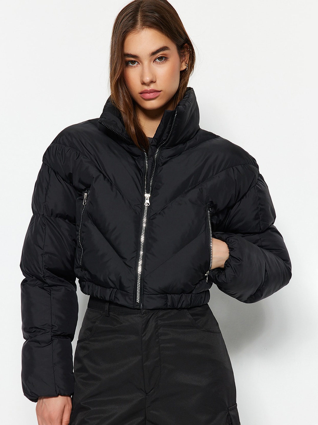 

Trendyol Mock Collar Crop Padded Jacket, Black