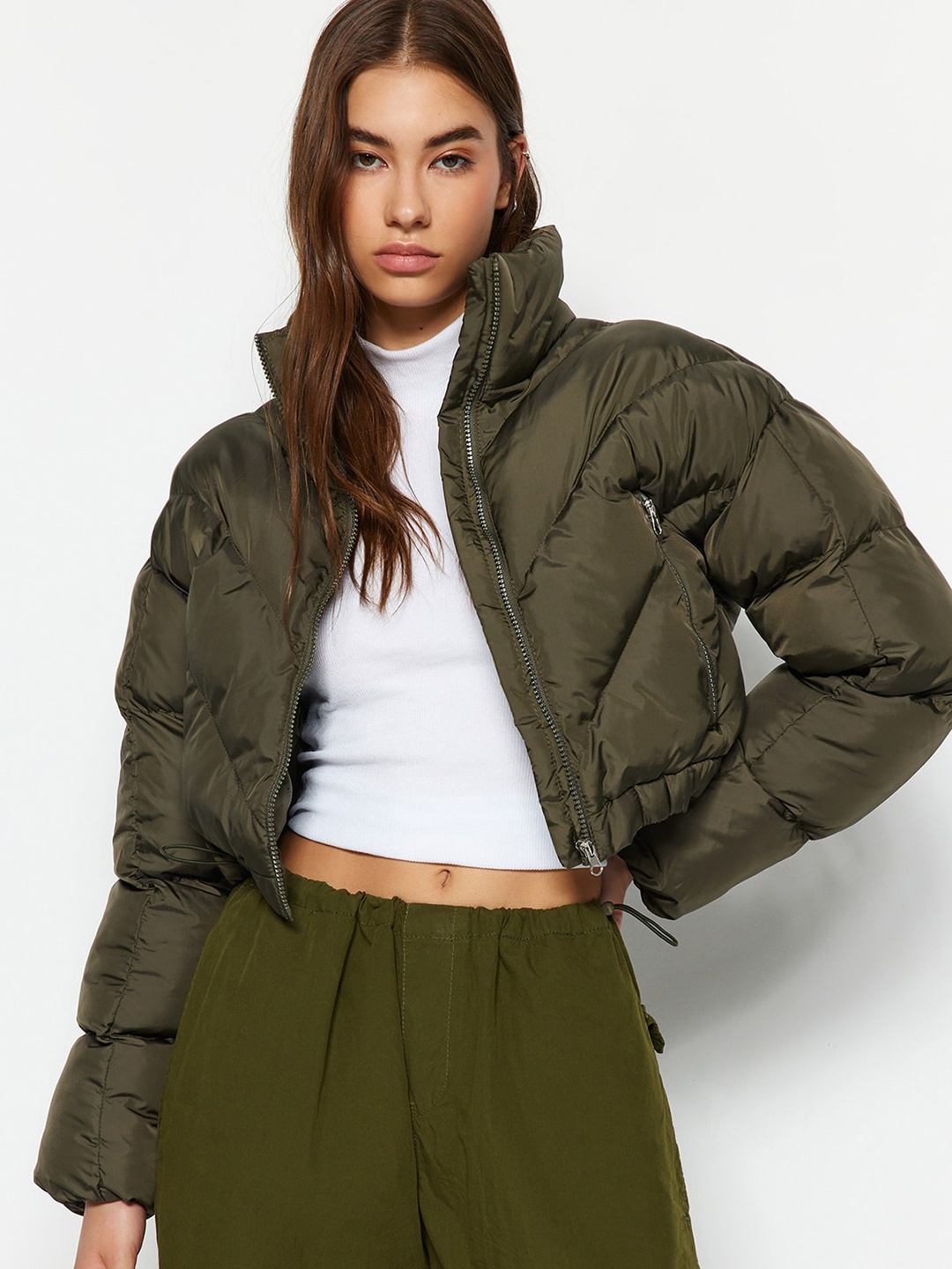 

Trendyol Crop Puffer Jacket, Olive