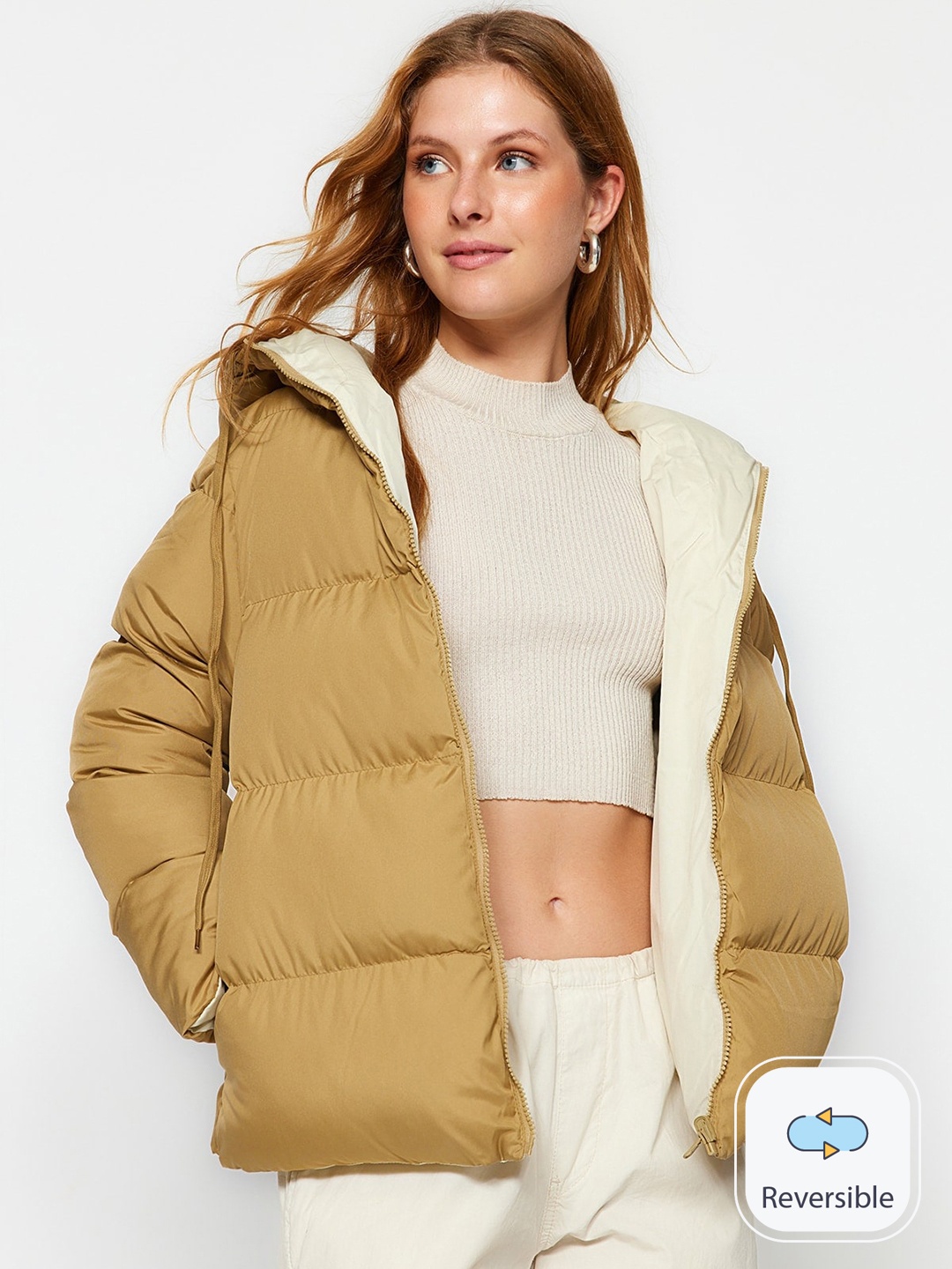 

Trendyol Hooded Reversible Puffer Jacket, Beige