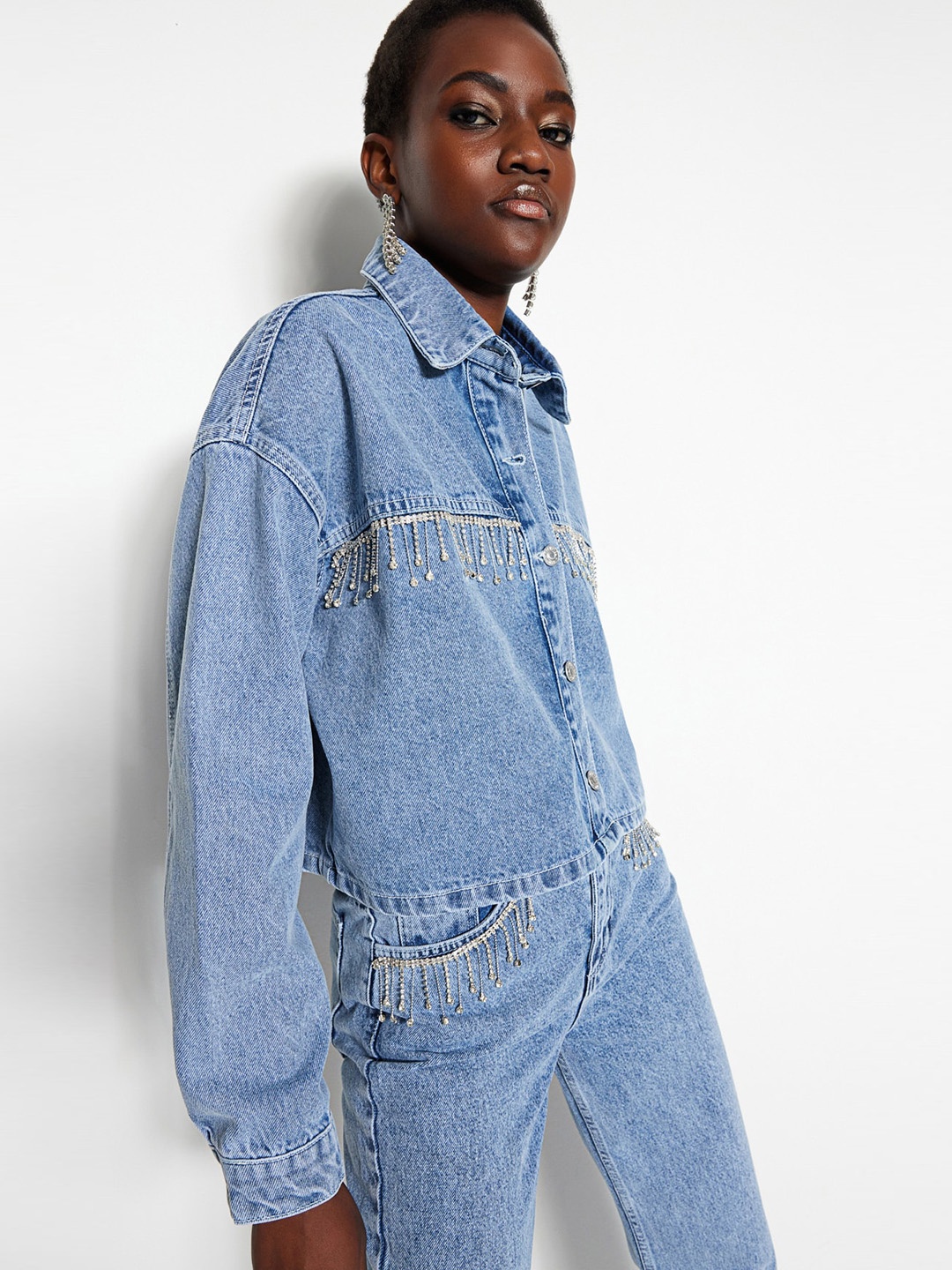 

Trendyol Washed Crop Denim Jacket, Blue